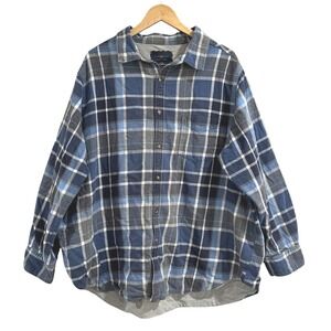 Club Room‎ Mens Shirt Jacket Gray Blue Plaid Button Front Lined 2XB 100% Cotton